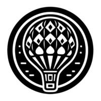 Monochromatic Hot Air Balloon Emblem within a Circular Frame Featuring Diamond and Teardrop Patterns, Simple and Elegant . vector