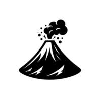 Black and white stylized illustration of a volcanic eruption, showcasing a simple, bold with stylized smoke and a minimalist aesthetic. vector