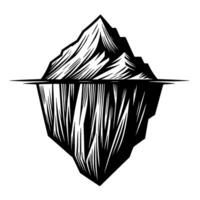 A stark, illustration of an iceberg, depicting its visible and submerged portions with a minimalist black and white and a reflection line. vector