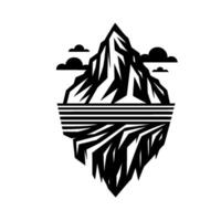 Geometric Black and White Illustration of an Iceberg with Reflected Mountain, Minimal Clouds, Isolated on White. vector