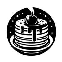 Monochromatic Stack of Pancakes with Cherry, Drizzled Syrup, and Cosmic Circle, a Simple Delight. vector