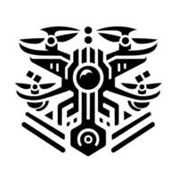 Abstract Black and White DroneUAVinspired Emblem, Symmetric with Rotors and Geometric Details, Isolated on White Background. vector