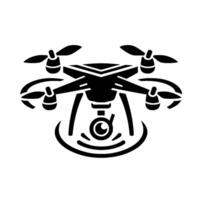 Modern drone illustration, simplified , hovering above abstract signals, camera visible, black and white aesthetic. vector