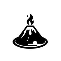 Minimalist Black and White Volcano with Eruption and Flame atop, Set on a White Background. vector
