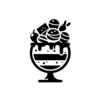 Monochromatic Illustration A stylized ice cream sundae overflowing with various spherical treats and toppings in a decorative glass. vector