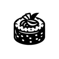 Stylized Black and White Sushi Roll with Toppings and Decorative White Rim on a Light Background with a Shadow. vector