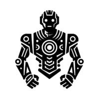 Symmetric Black and White Robot Illustration with Geometric on White Background, Stylized Android Artwork vector