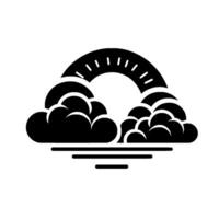 Stylized Black Cloud Formation with a Sunlit Arc Above a Water Line in Minimalist Style vector