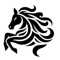Stylized Black Horse in Prancing Pose, Artistic Silhouette with Flowing Mane on White Background. vector