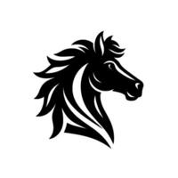 Striking Black Horse Head , Bold Outline with Flowing Mane and Crest, Against a White Background, Minimalist . vector