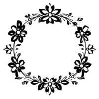 ornate floral wreath symmetric, black and white, botanical on white background for elegant invitation or decorative element. vector