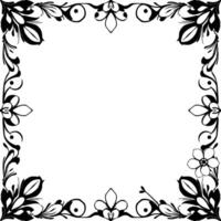 ornate black and white floral frame with intricate curling vines and decorative elements, clean and elegant . vector
