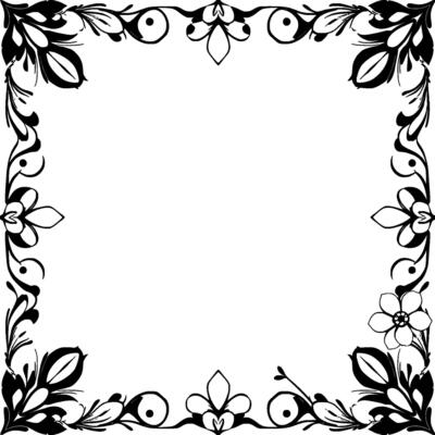 ornate black and white floral frame with intricate curling vines and decorative elements, clean and elegant .