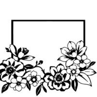 black and white floral border featuring intricate flower illustrations framing a blank square with elegant composition on a white background. vector