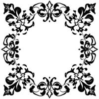 symmetrical black floral frame with intricate designs and a circular white center, ideal for bordering. vector