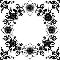 intricate black floral frame a symmetrical pattern of stylized blossoms and leaves forming a decorative border on white. vector