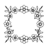 a square, minimalist floral frame of outlined blooms and leaves, perfect for decorative elements, invitations, or projects on a white background. vector