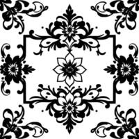elegant symmetrical black floral pattern with delicate scrolls and a central flower, creating a decorative tile . vector