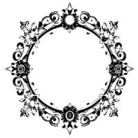 ornate black and white circular floral frame with detailed scrollwork and decorative elements vector