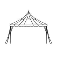 simple, elegant black and white line drawing of a classic, scallopededged canopy with curtains, ideal for a wedding or event. vector