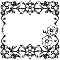 ornate black and white floral frame with a blank center, featuring detailed flowers, vines and intricate scrollwork. vector