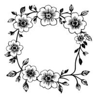 intricate black and white floral wreath, handdrawn style, decorative border for invitation or greeting card with space for text. vector
