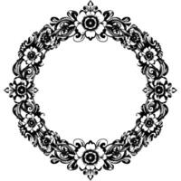intricate black and white floral wreath with ornate swirls and details, creating an elegant border. vector