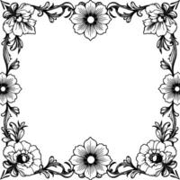 elegant black and white floral frame with intricate designs on a blank canvas, perfect for invitations and decorations. vector