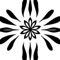 symmetrical black and white floral pattern with a central bloom surrounded by radiating petallike shapes, creating a balanced, . vector