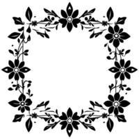 elegant black and white floral square frame with detailed symmetrical flower and leaf patterns for decorative designs. vector