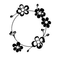 elegant black and white floral wreath a minimalist featuring stylized daisylike blossoms encircling an empty space, perfect for adding text or elements. vector