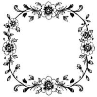 elegant black and white floral oval frame with intricate line art and detailed botanical elements on a white background. vector