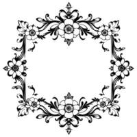 elegant black and white floral frame with intricate botanical details and blank center for text. vector