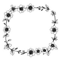 elegant, handdrawn floral frame with detailed blossoms, leaves and vines, creating a delicate, artistic border for . vector
