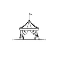 a simple, blackandwhite line drawing of a circus tent with a flagpole and small flag, set against a blank white background. vector