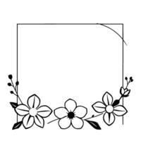 minimalist floral square frame in black and white, with delicate blooms and decorative buds vector