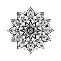 detailed black and white floral mandala with complex symmetry and decorative leaflike patterns, centered on a white background. vector