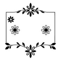 elegant black and white floral rectangular frame with stylized flowers and leaves, perfect for invitations and decorative purposes. vector
