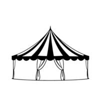 minimalist black and white circus tent illustration a symmetrical, striped marquee , with stylized curtains, on a white background. vector