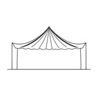 a minimalist, blacklined illustration of a fairground tent or market stall structure, set against a clean, white backdrop. vector