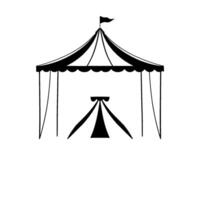 a minimalist black and white illustration of a circus tent, complete with a central supporting structure and a flag. vector