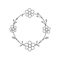 minimalist, lineart floral wreath with daisies, leaves, buds, and branches on white background. simple, elegant, and delicate . vector