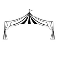 minimalist black and white illustration of a circus tent with a flag, evoking nostalgia and playful simplicity. vector