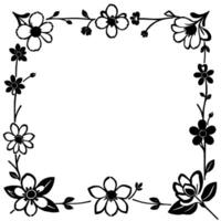 elegant black and white floral frame botanical border with simple blossoms and leaves, creating a decorative edge. vector