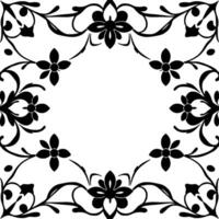intricate floral frame in black and gray hues, arranged symmetrically on a clean white backdrop with an open central space. vector