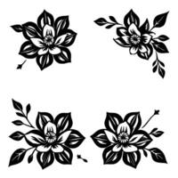 elegant black and white floral corner and border elements for decorative applications on a white background. vector