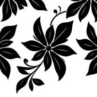 black floral pattern with stylized leaves and vines, arranged on a white background, creating an elegant, minimalist aesthetic. vector