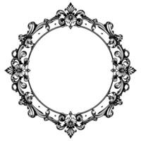 intricate black and white ornamental circular frame with floral motifs and baroque scrollwork, isolated on white. vector