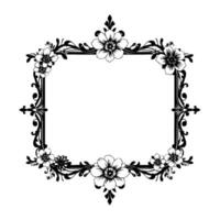 elegant black and white floral frame decorative rectangular border with botanical elements, perfect for invitation or card. vector