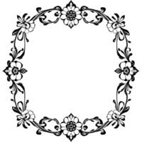 elegant black and white floral frame with detailed flourishes and centered empty space, perfect for invitations and designs. vector